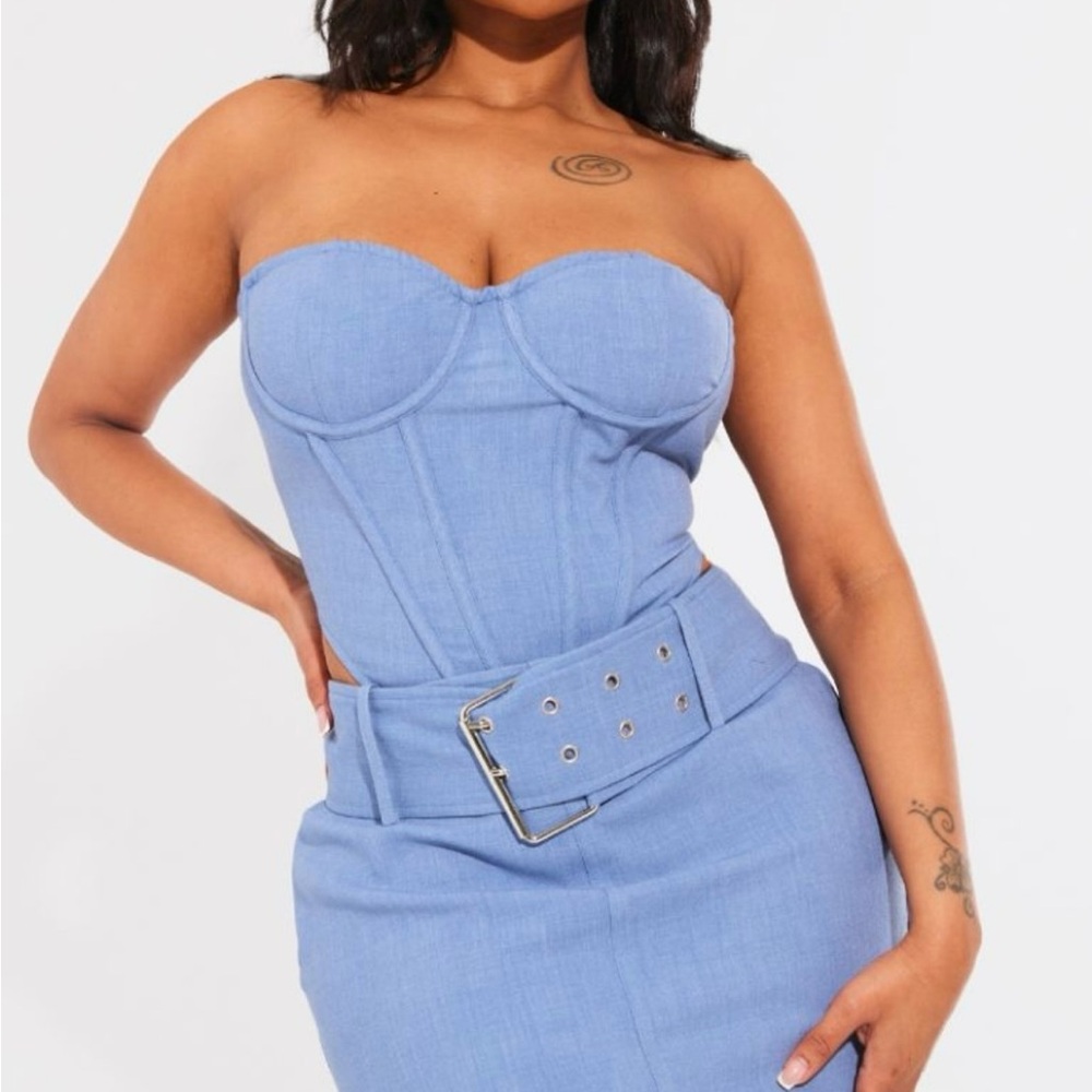 PLT Corset bandeau top Washed Blue Size 8 NWT